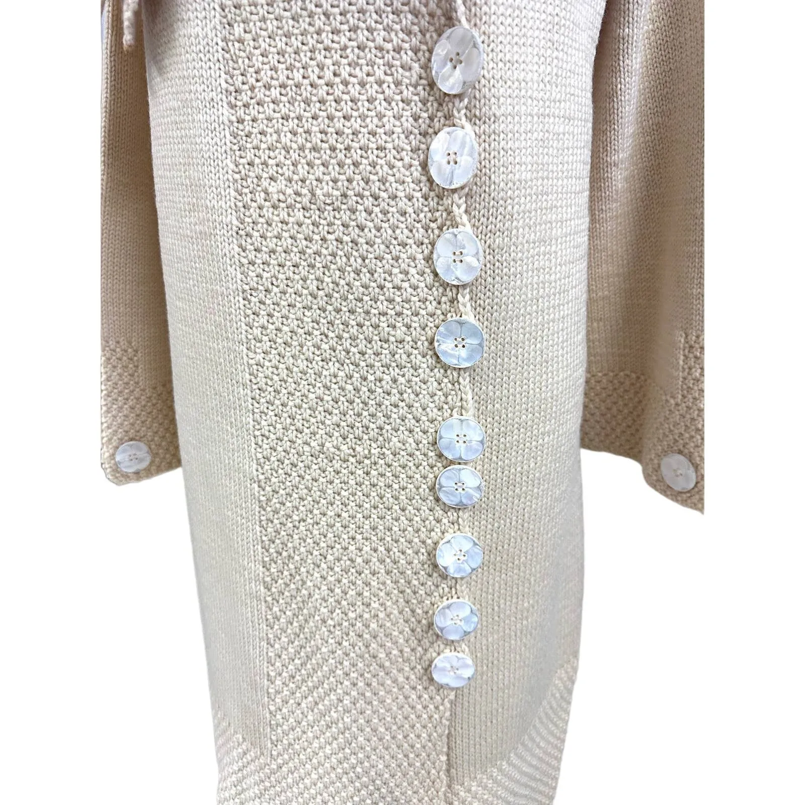 1920s Womens Long Hand Knit Wool Sweater Coat MOP Buttons Asymmetrical Sz M/L