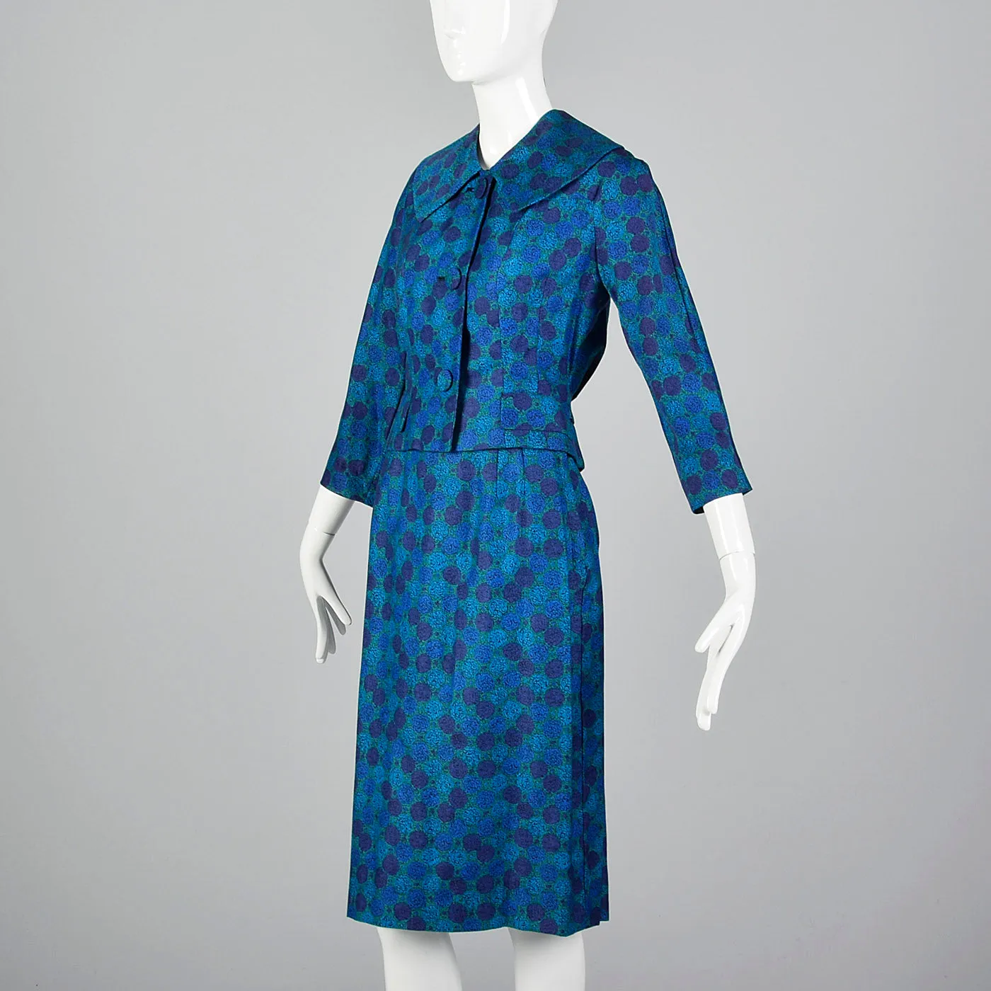 1950s Skirt Suit in a Beautiful Blue Print