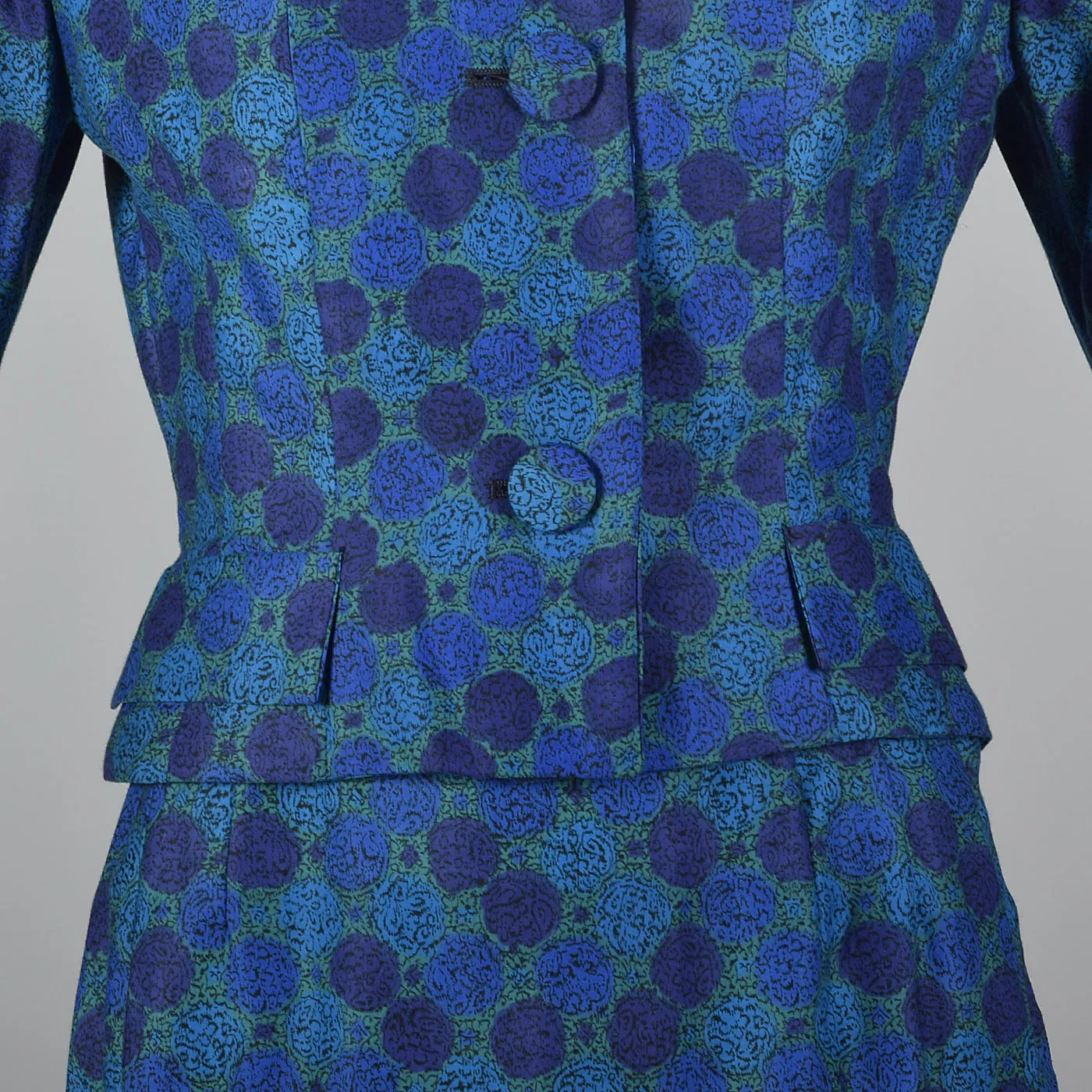 1950s Skirt Suit in a Beautiful Blue Print