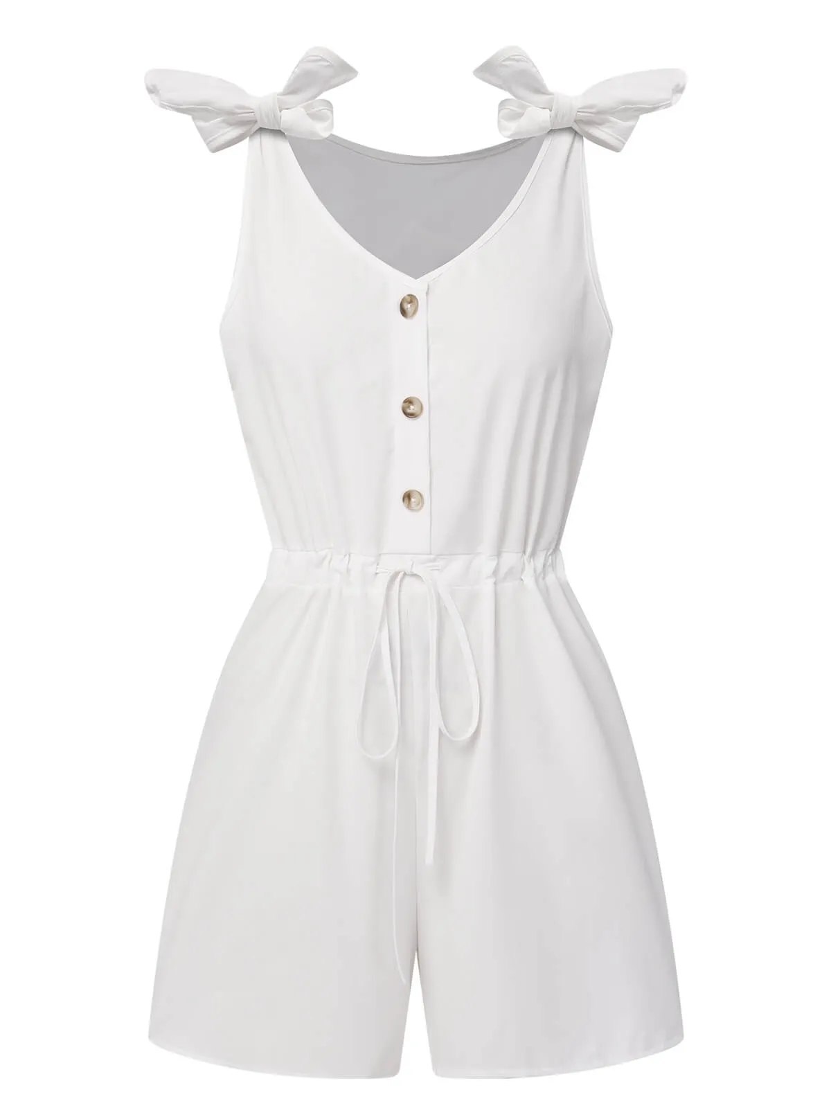 1950s Solid Shoulder Tie Sleeveless Romper