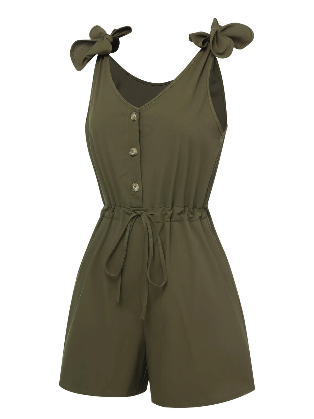 1950s Solid Shoulder Tie Sleeveless Romper