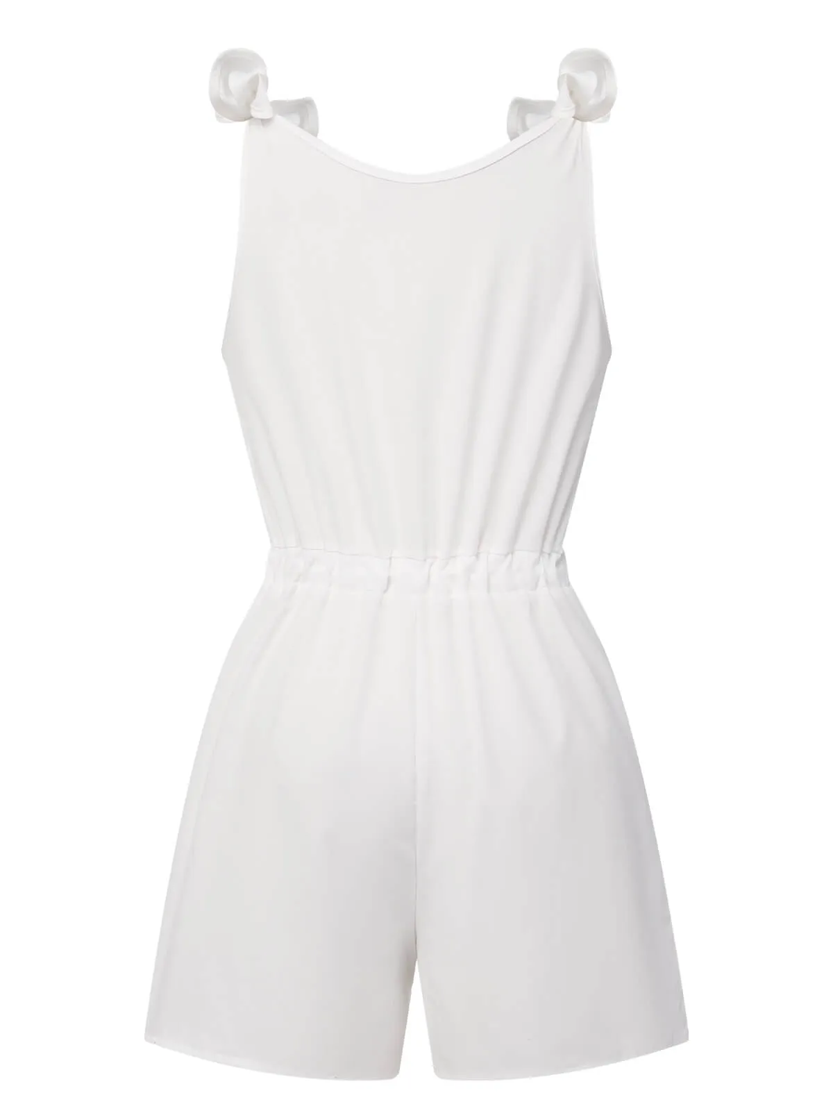 1950s Solid Shoulder Tie Sleeveless Romper