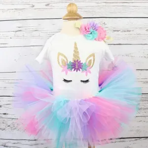 1st Birthday Dress for Baby Girl Fancy Unicorn Party Tutu Skirt Romper Headband Outfit