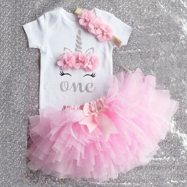 1st Birthday Dress for Baby Girl Fancy Unicorn Party Tutu Skirt Romper Headband Outfit