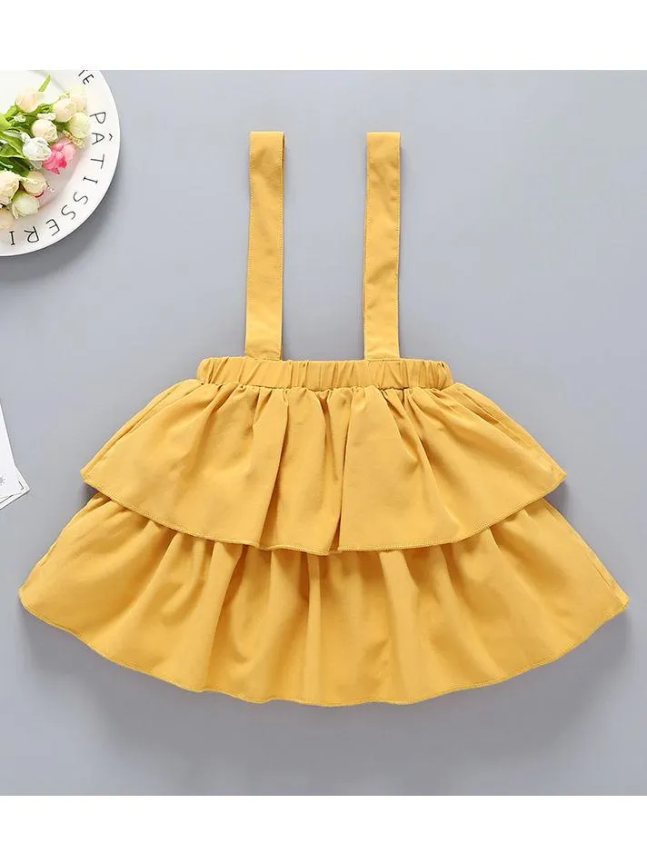 2-Piece Baby Clothes Off Shoulder Pineapple Print Flutter Sleeve Jumpsuit Matching Yellow Jumper Skirt Summer