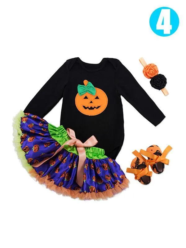 4-piece Halloween Baby Girls Romper Pettiskirt Headband Shoes/Leggings