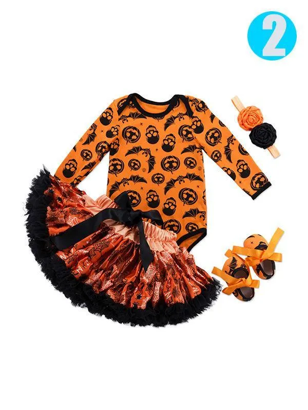 4-piece Halloween Baby Girls Romper Pettiskirt Headband Shoes/Leggings