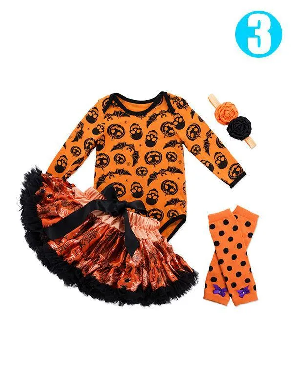 4-piece Halloween Baby Girls Romper Pettiskirt Headband Shoes/Leggings