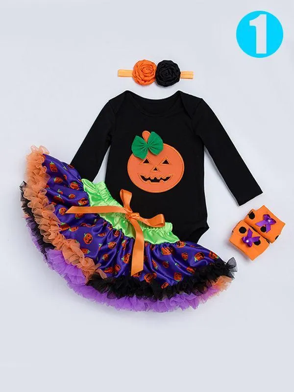 4-piece Halloween Baby Girls Romper Pettiskirt Headband Shoes/Leggings