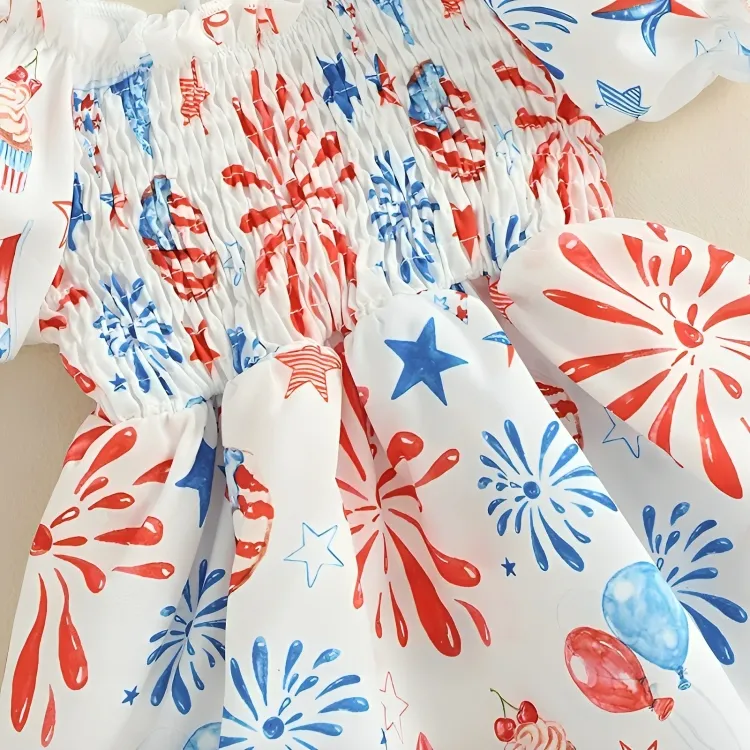 4th of July Puff Sleeve Baby Romper