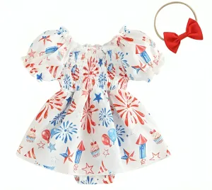 4th of July Puff Sleeve Baby Romper