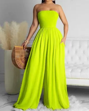 5XL Neon Tube Wide Leg Chiffon Romper Plus Size Women