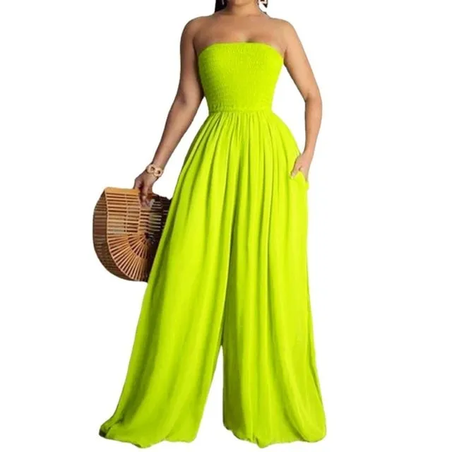 5XL Neon Tube Wide Leg Chiffon Romper Plus Size Women