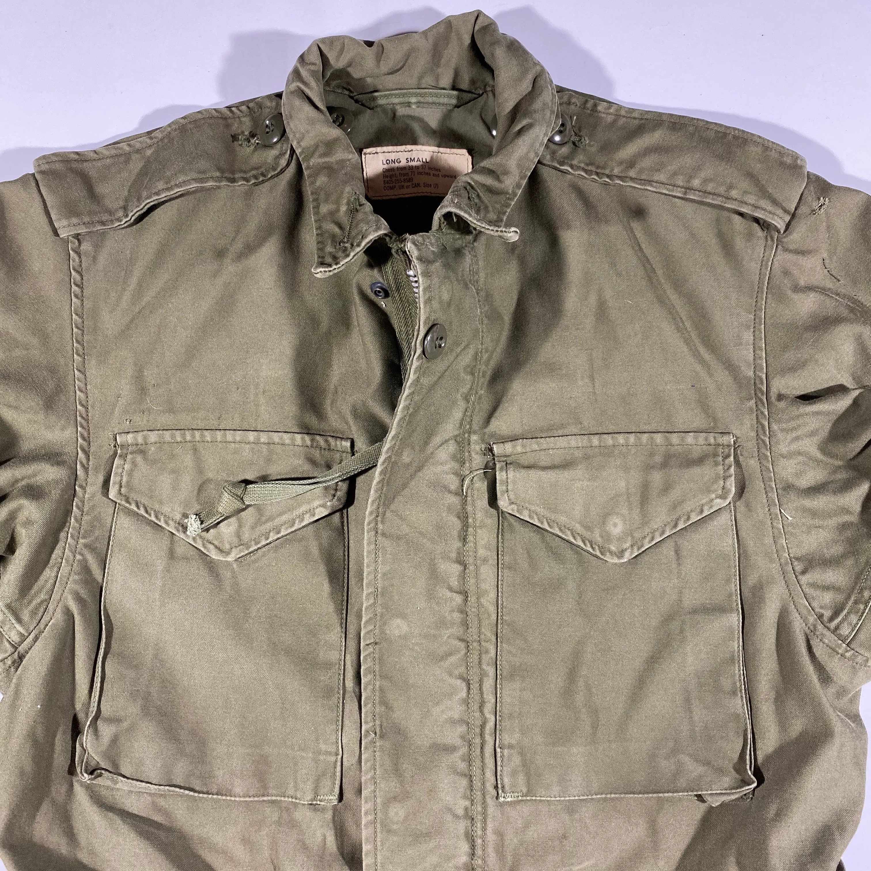 70s Military Jacket Long Small