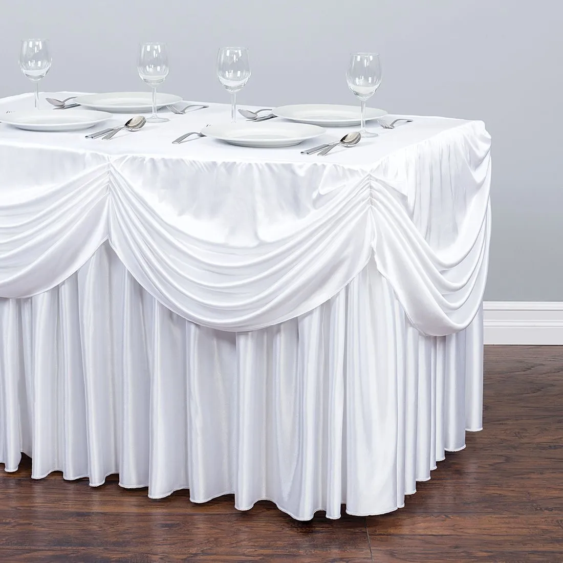 8 ft. Drape Chiffon All-In-1 Tablecloth/Pleated Skirt (8 Colors)