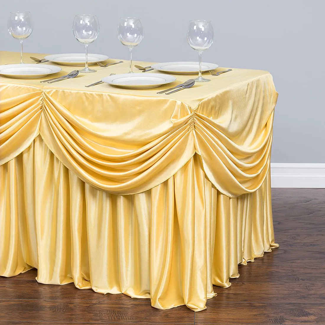 8 ft. Drape Chiffon All-In-1 Tablecloth/Pleated Skirt (8 Colors)