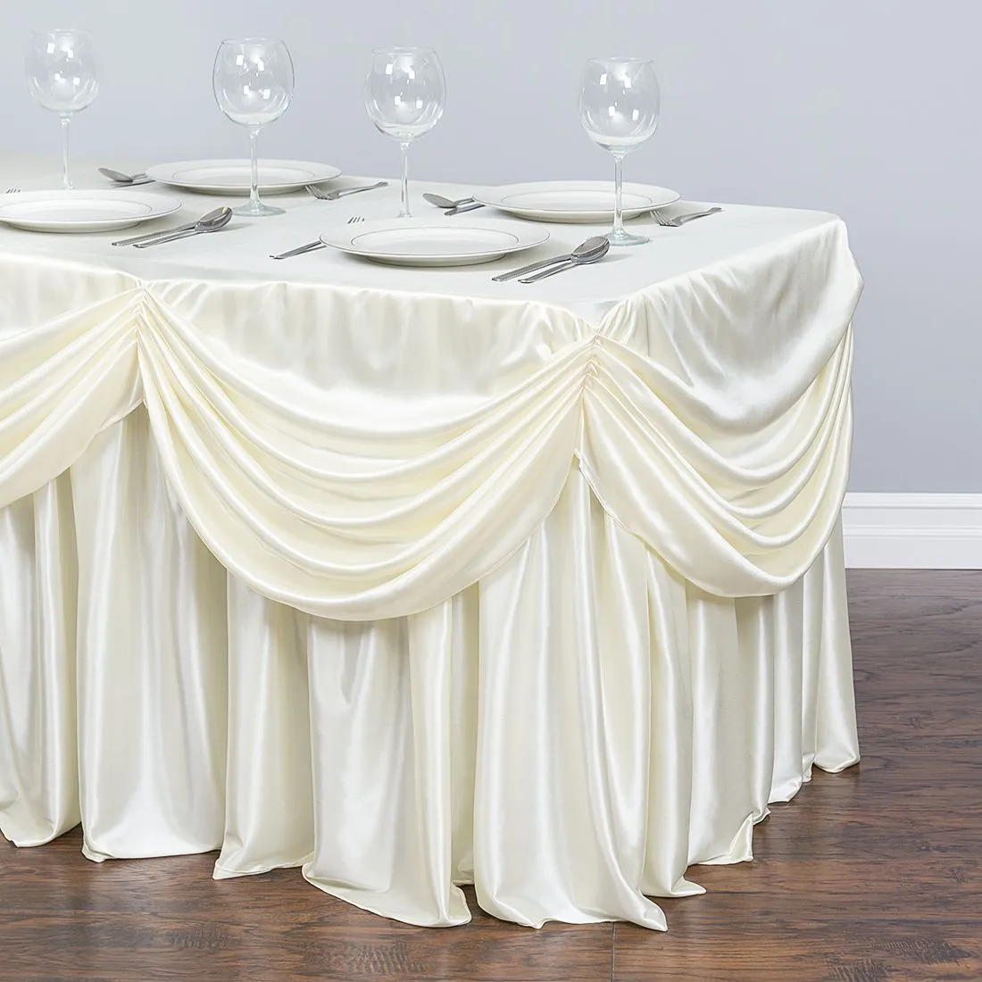 8 ft. Drape Chiffon All-In-1 Tablecloth/Pleated Skirt (8 Colors)