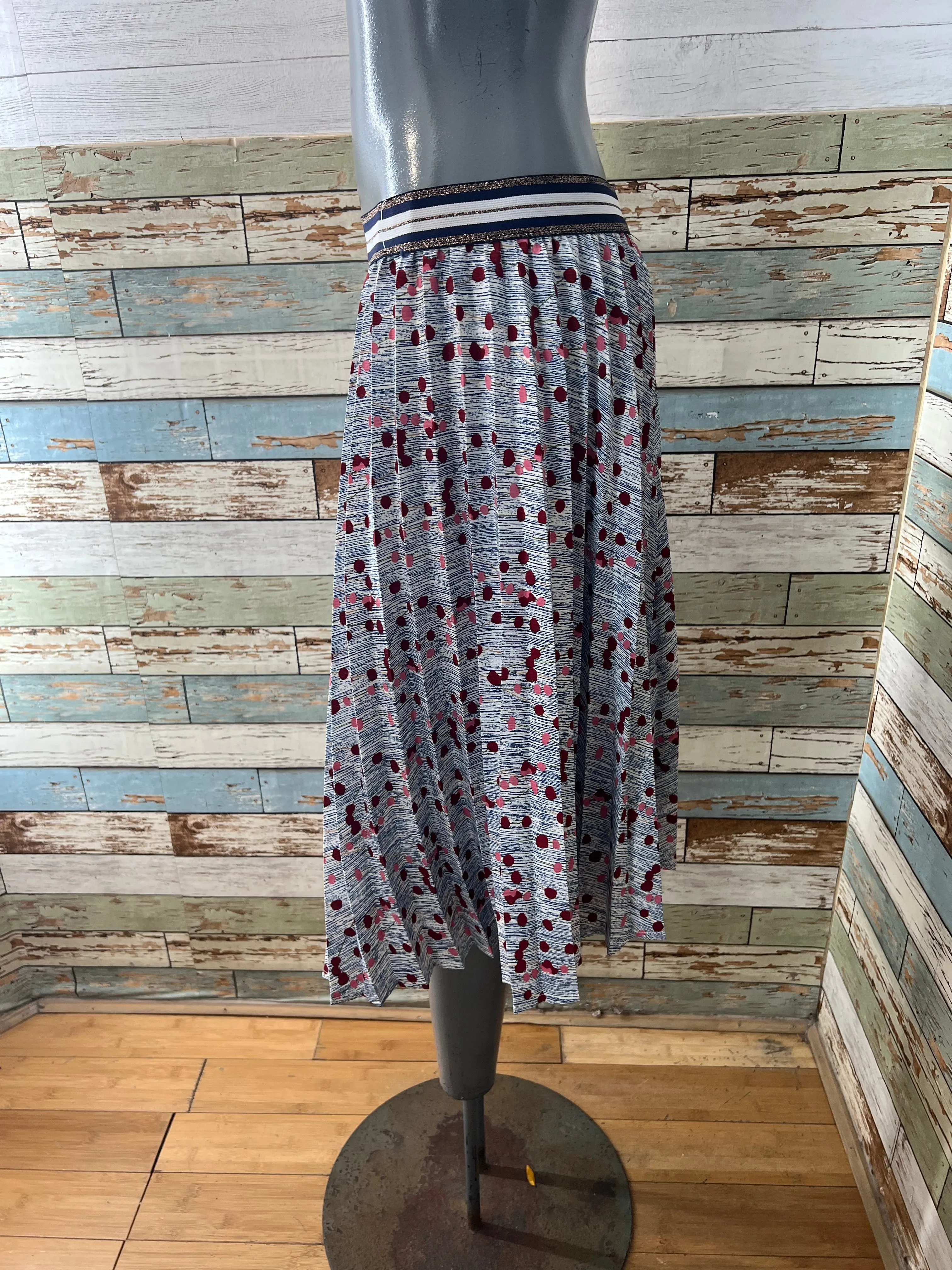 90’s Light Blue With Pink Dots Print Elastic Waist Skirt