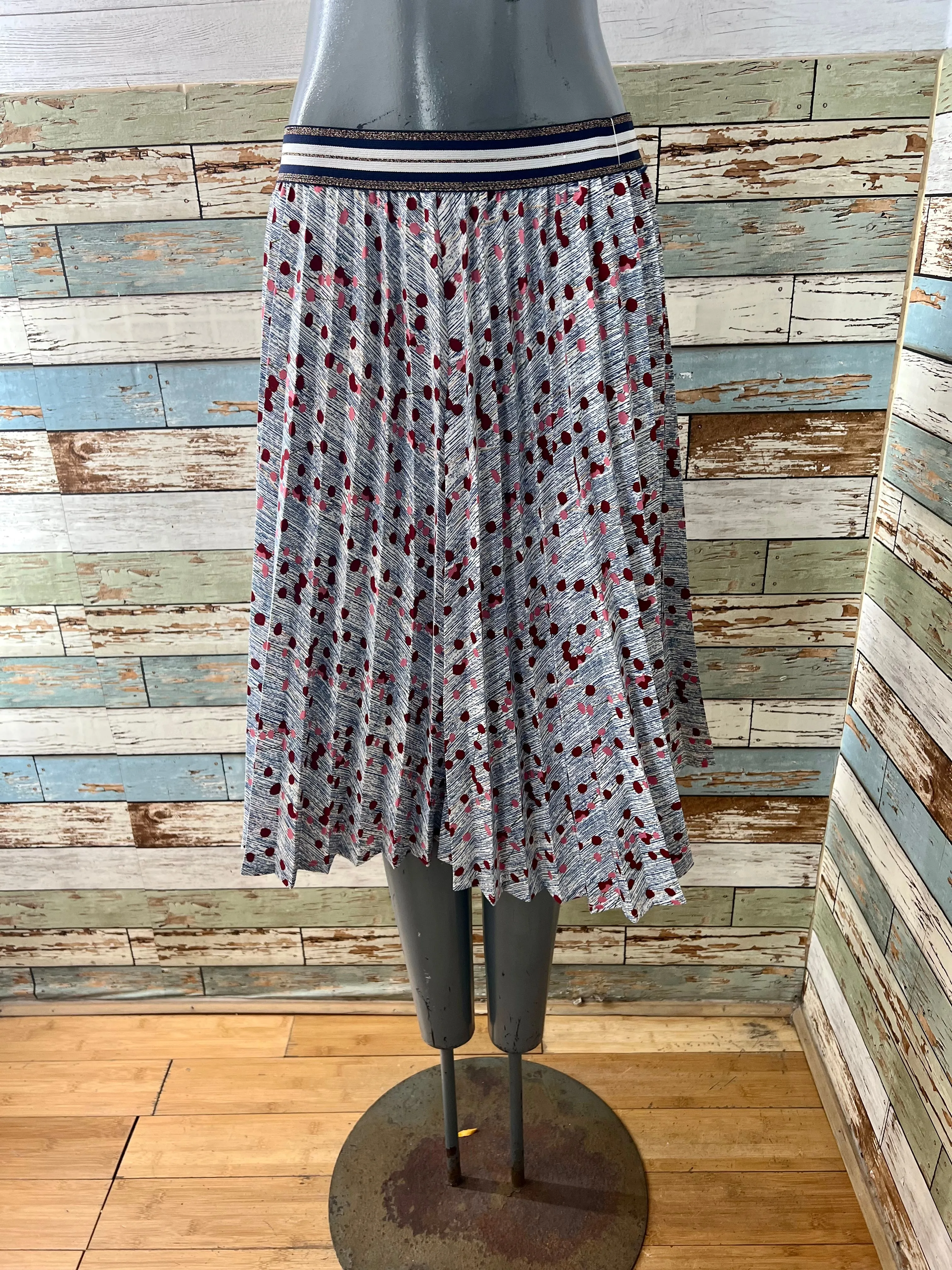 90’s Light Blue With Pink Dots Print Elastic Waist Skirt