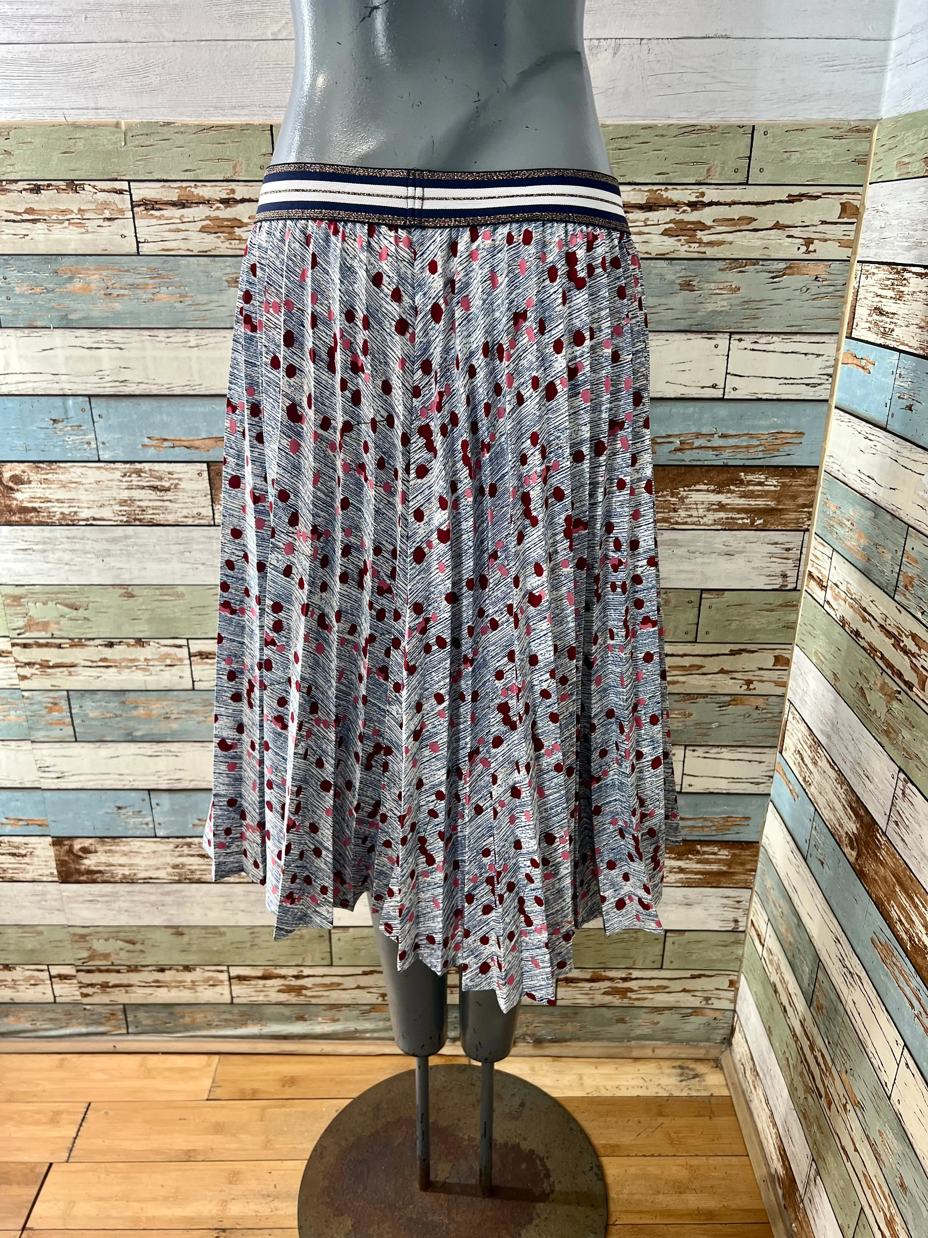 90’s Light Blue With Pink Dots Print Elastic Waist Skirt