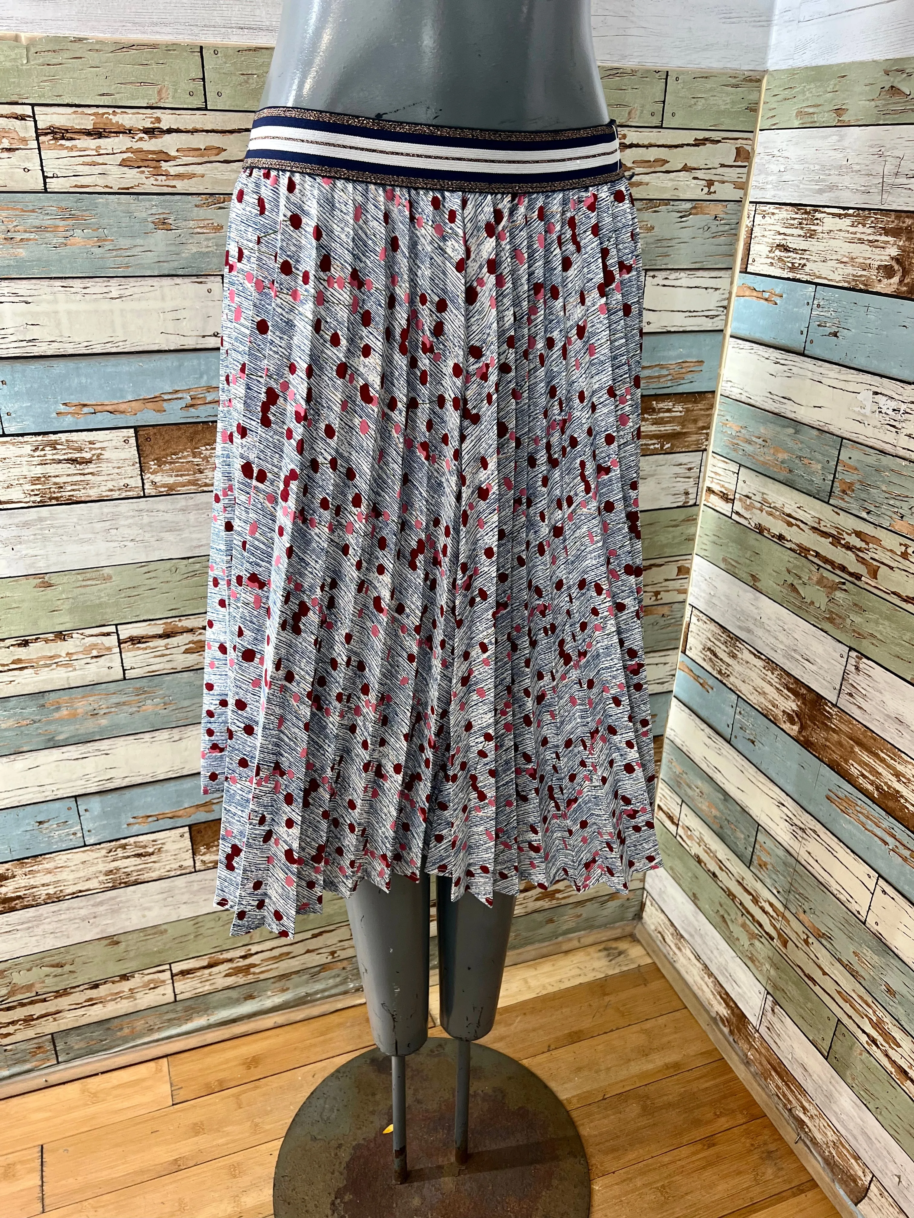 90’s Light Blue With Pink Dots Print Elastic Waist Skirt