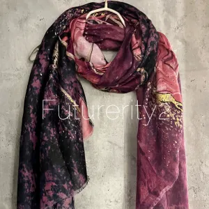 Abstract Pattern With Gold Accents Purple Cotton Scarf