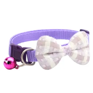 Adjustable Plaid Cat Collar With Purple Bow Tie