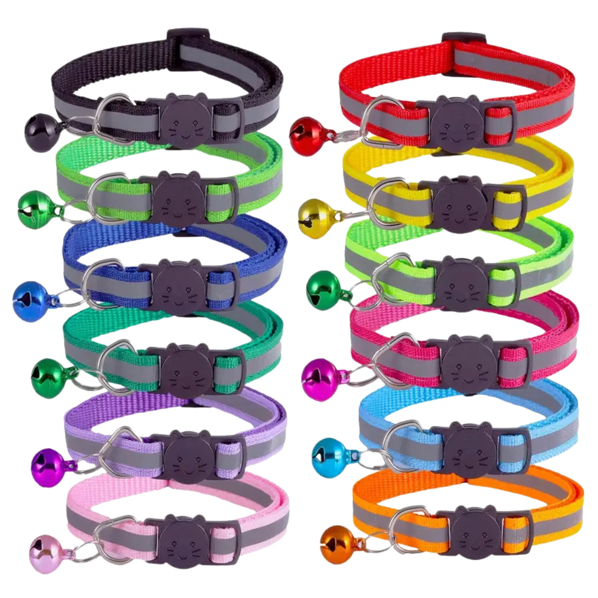 Adjustable Reflective Nylon Cat Collar With Bell - Small/Purple