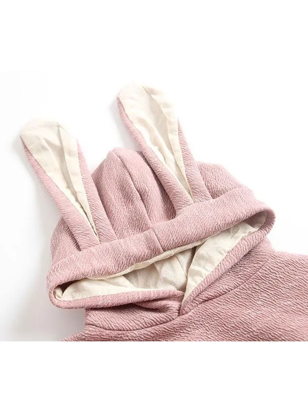 Adorable Baby Bunny Ear Solid Color Hooded Onesie