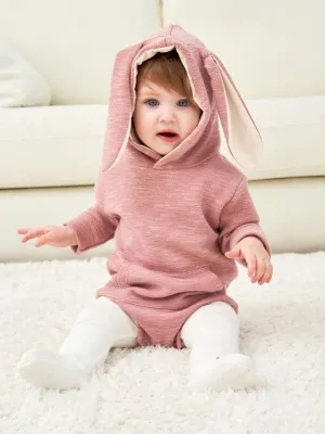 Adorable Baby Bunny Ear Solid Color Hooded Onesie