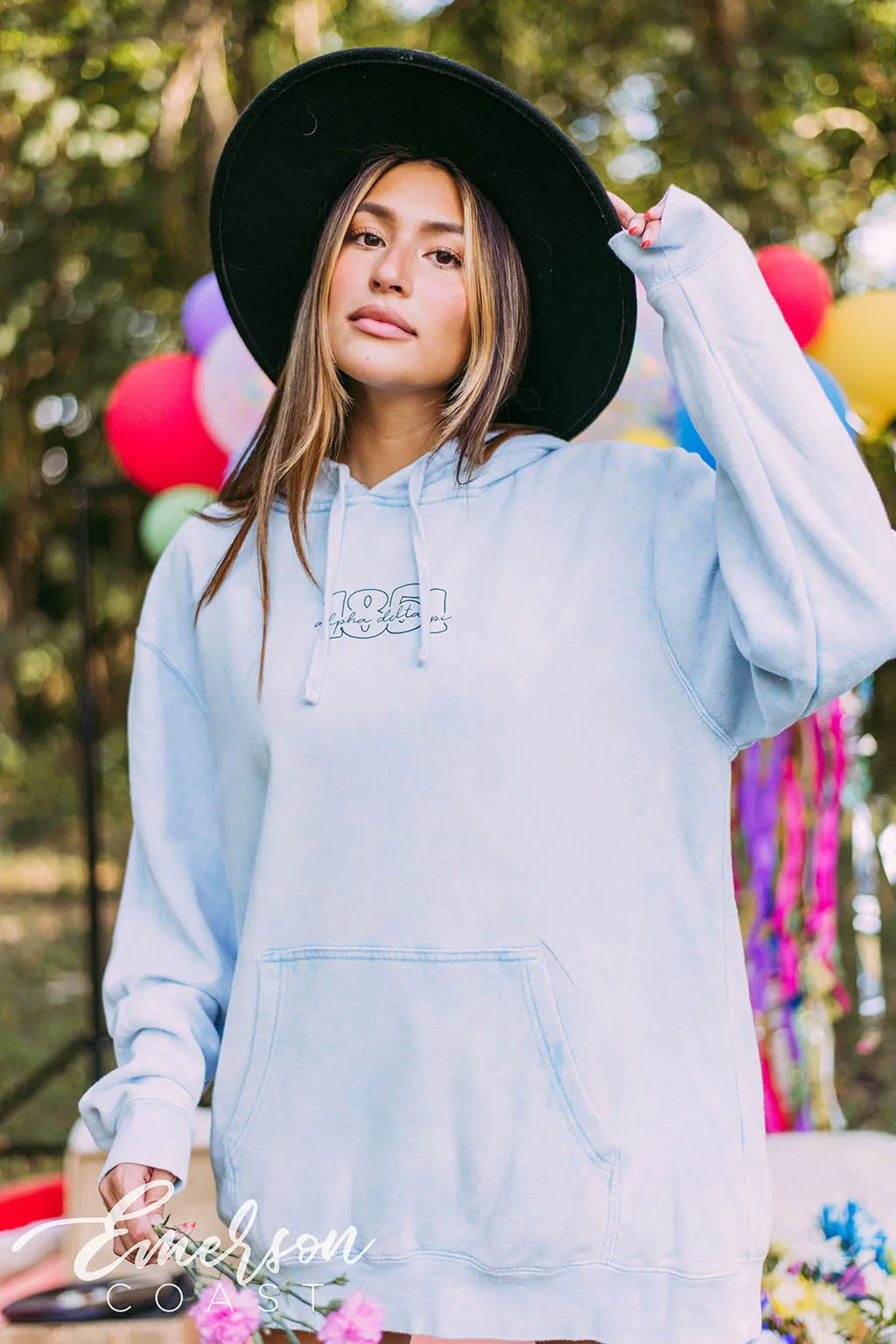 Alpha Delta Pi Blue Mineral Wash Hoodie