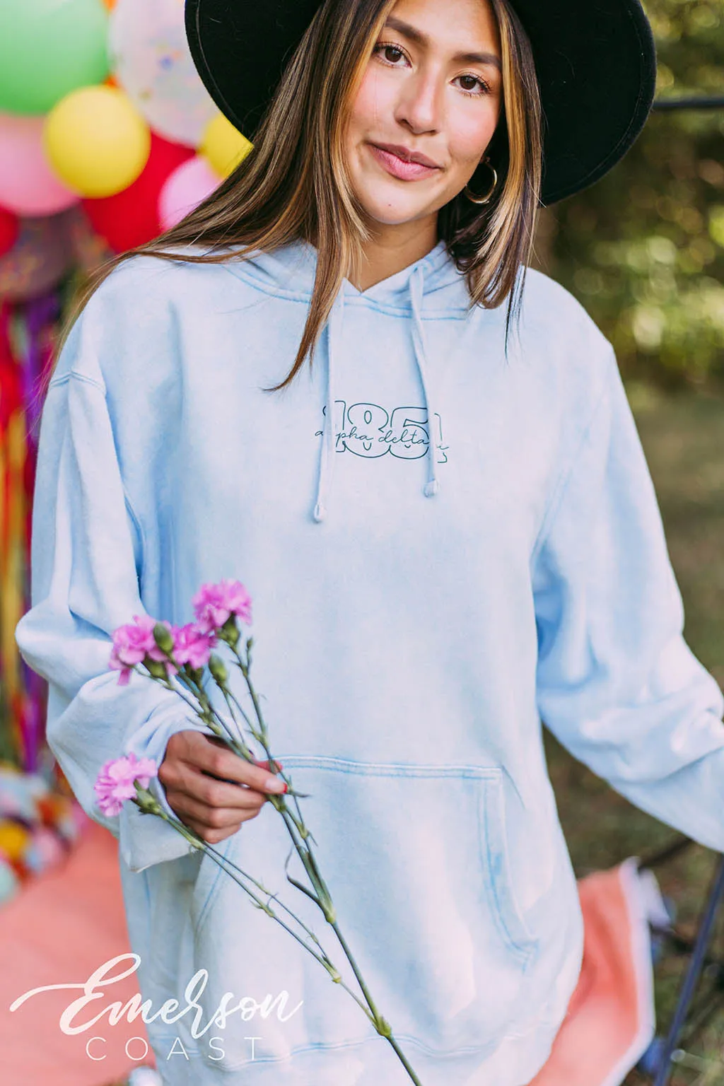 Alpha Delta Pi Blue Mineral Wash Hoodie