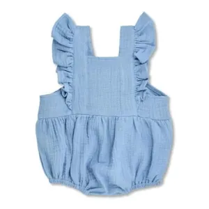 Apple Park Muslin Flutter Sleeve Romper (Blue)