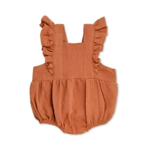 Apple Park Muslin Flutter Sleeve Romper (Rust)