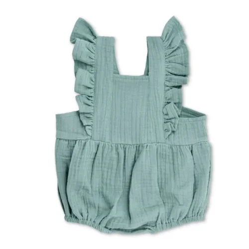 Apple Park Muslin Flutter Sleeve Romper (Teal)