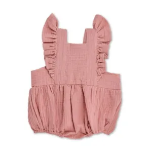 Apple Park Muslin Flutter Sleeve Romper (Terra Cotta)