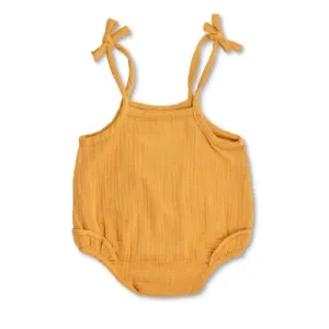 Apple Park Muslin Ruffle Romper With Ties (Mustard)