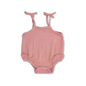 Apple Park Muslin Ruffle Romper With Ties (Terra Cotta)