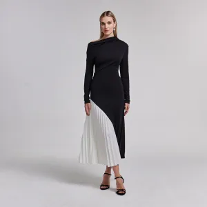 Asymmetric Neckline Pleated Maxi Dress