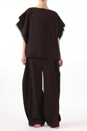 ASYMMETRICAL CREPE BOATNECK TOP WITH ORGANZA TRIM