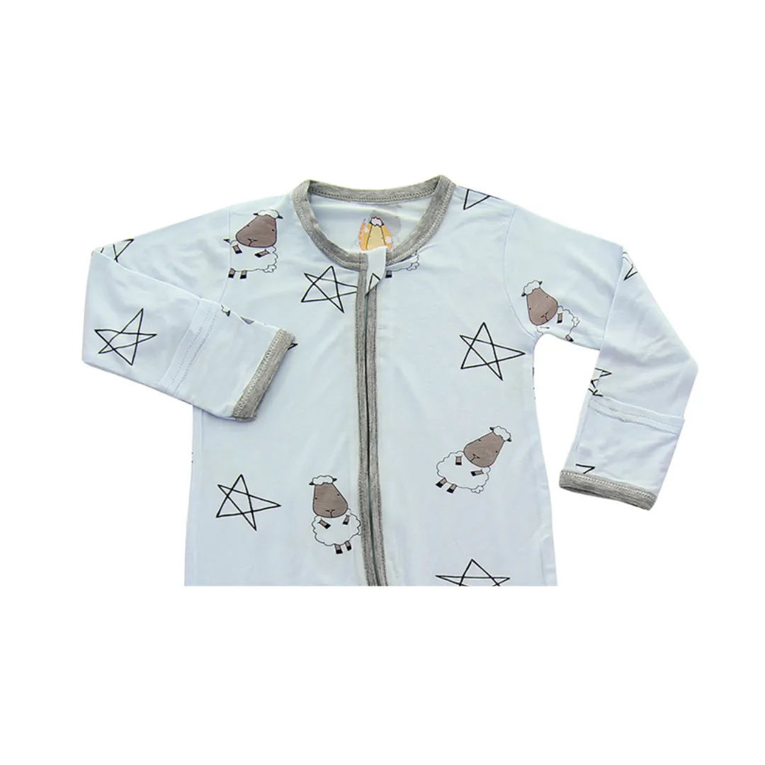 Baa Baa Sheepz Romper Zip Big Star & Sheepz Blue With Grey Border