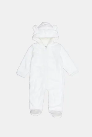 Babies White Jacquard Sherpa Romper