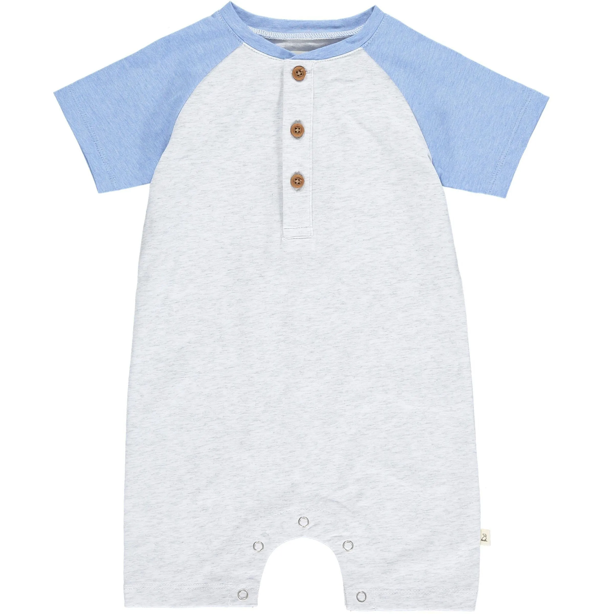 Baby Boy Aflot Raglan Henley Romper | Grey/Navy | Me and Henry