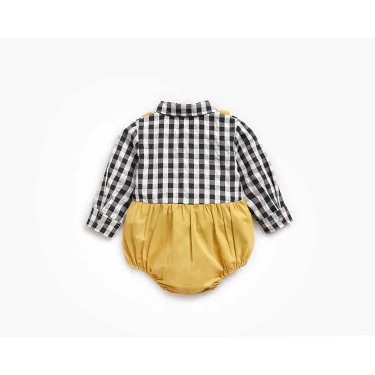 Baby Boy Cotton Shirt Romper with Attached Suspenders