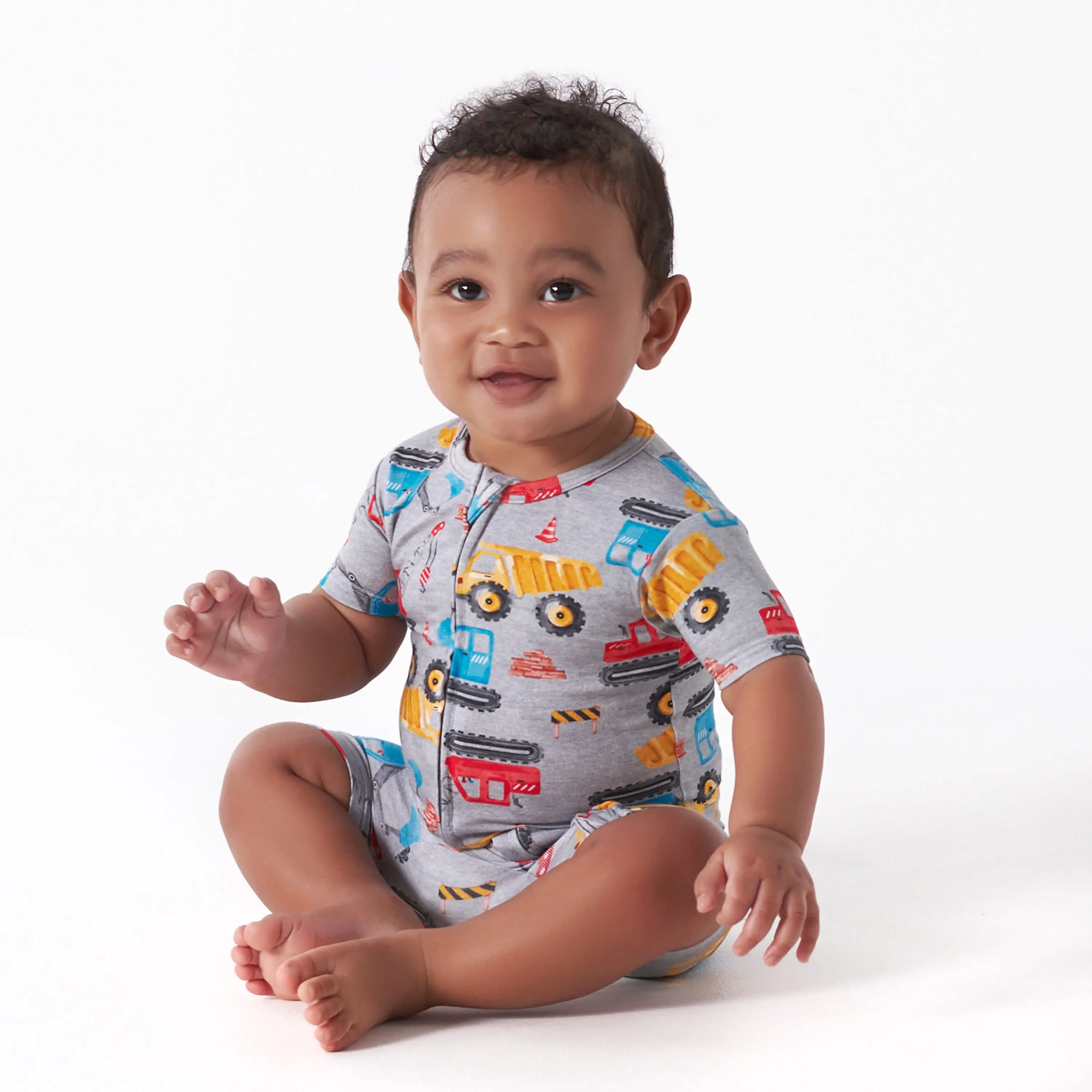 Baby Boys Construction Trucks Buttery Soft Viscose Made from Eucalyptus Snug Fit Romper