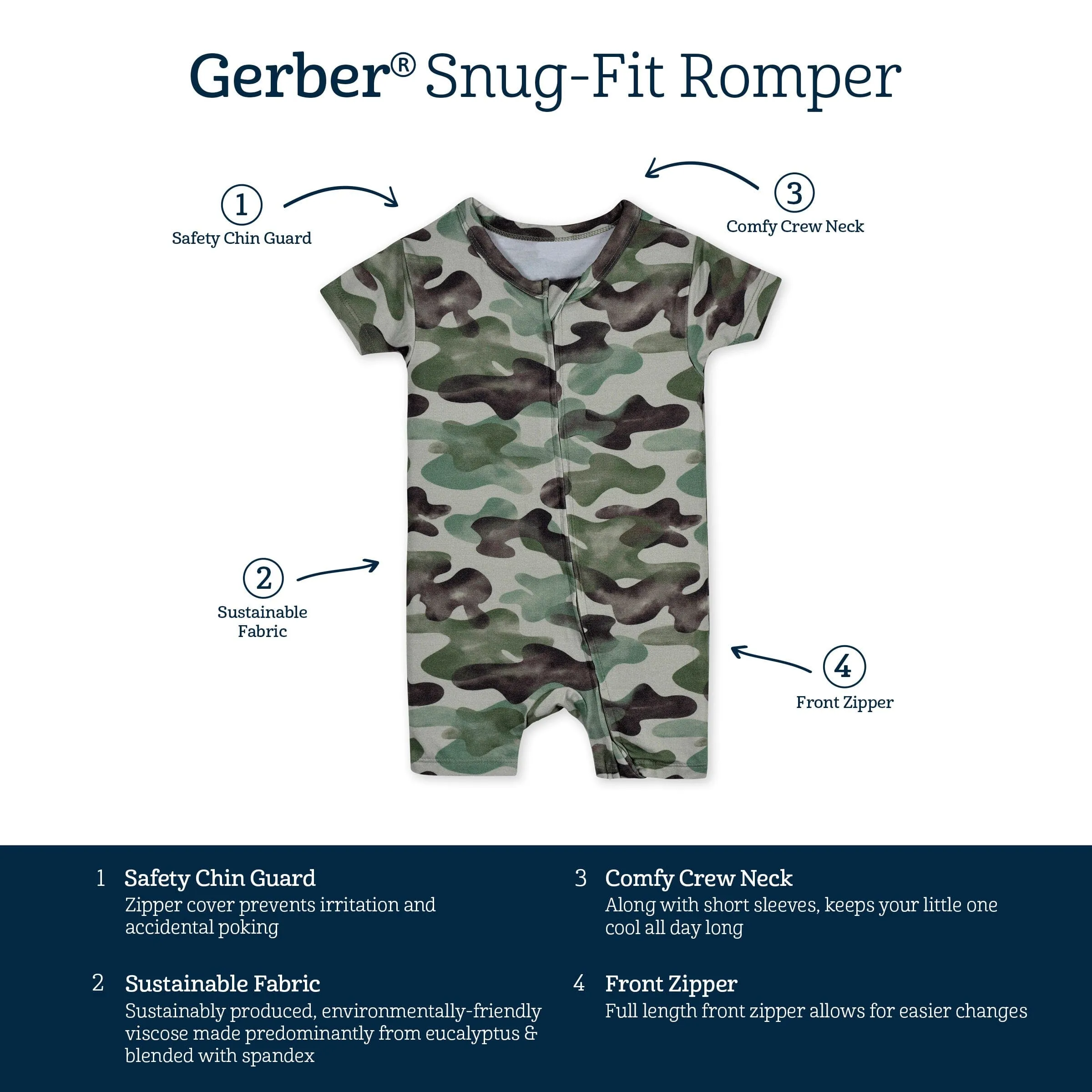 Baby Boys Hide & Seek Camo Buttery Soft Viscose Made from Eucalyptus Snug Fit Romper