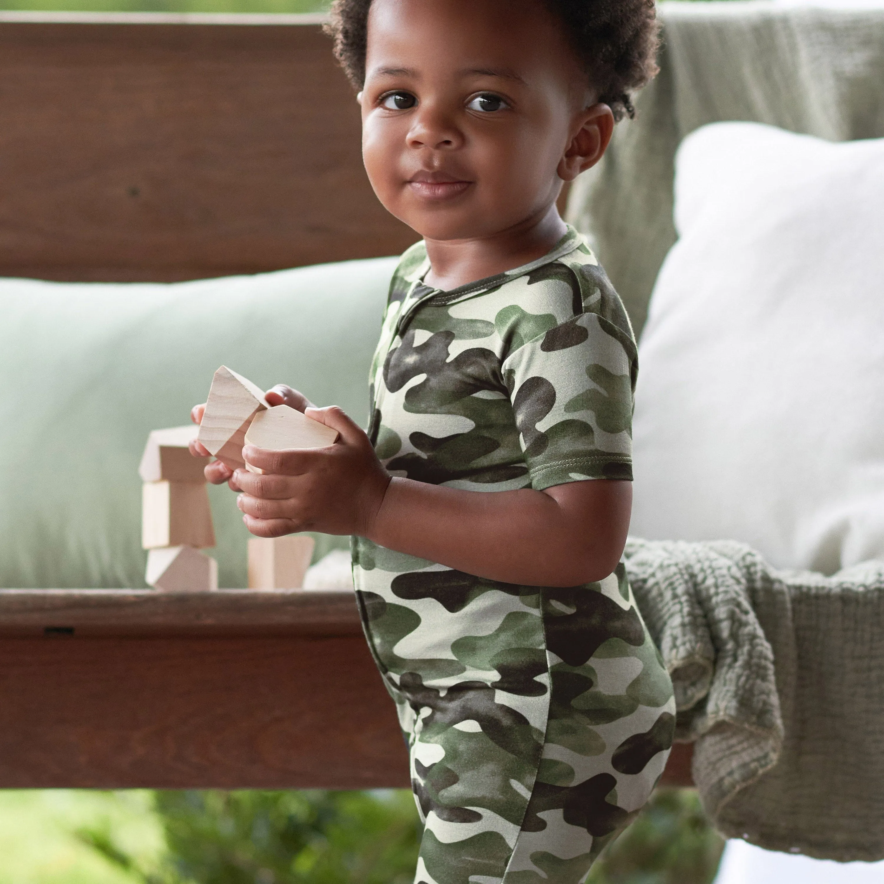 Baby Boys Hide & Seek Camo Buttery Soft Viscose Made from Eucalyptus Snug Fit Romper