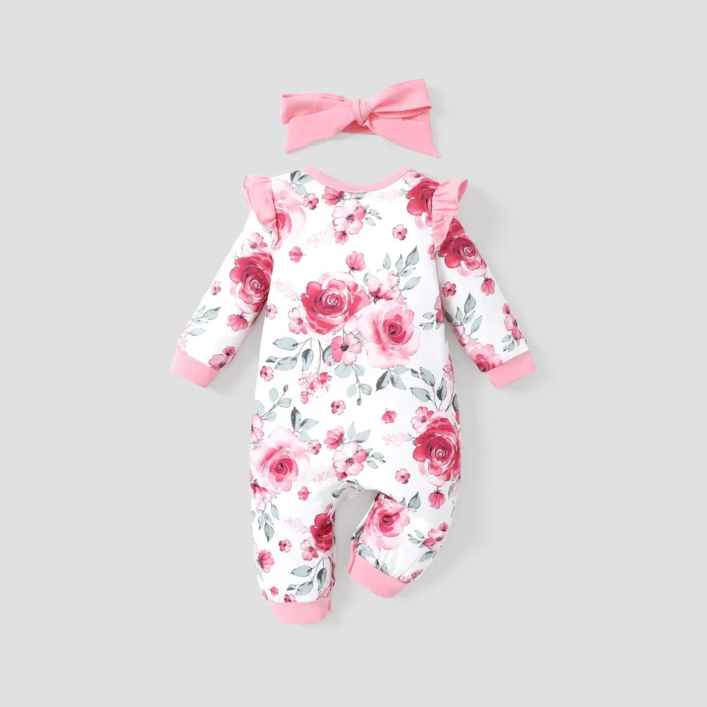 Baby Girl Floral Sweet Long Sleeve Jumpsuit Set Soft and Comfortable  Perfect for Outings and Daily Wear 2pcs