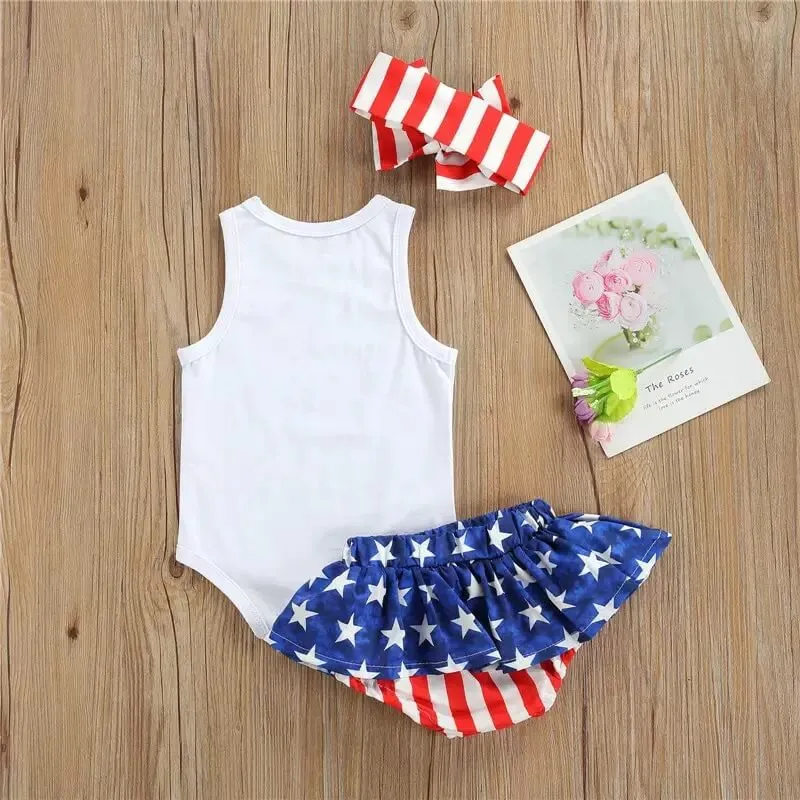 Baby Girl July 4th Outfit Romper Newborn American Flag Patriotic Summer Clothes Set