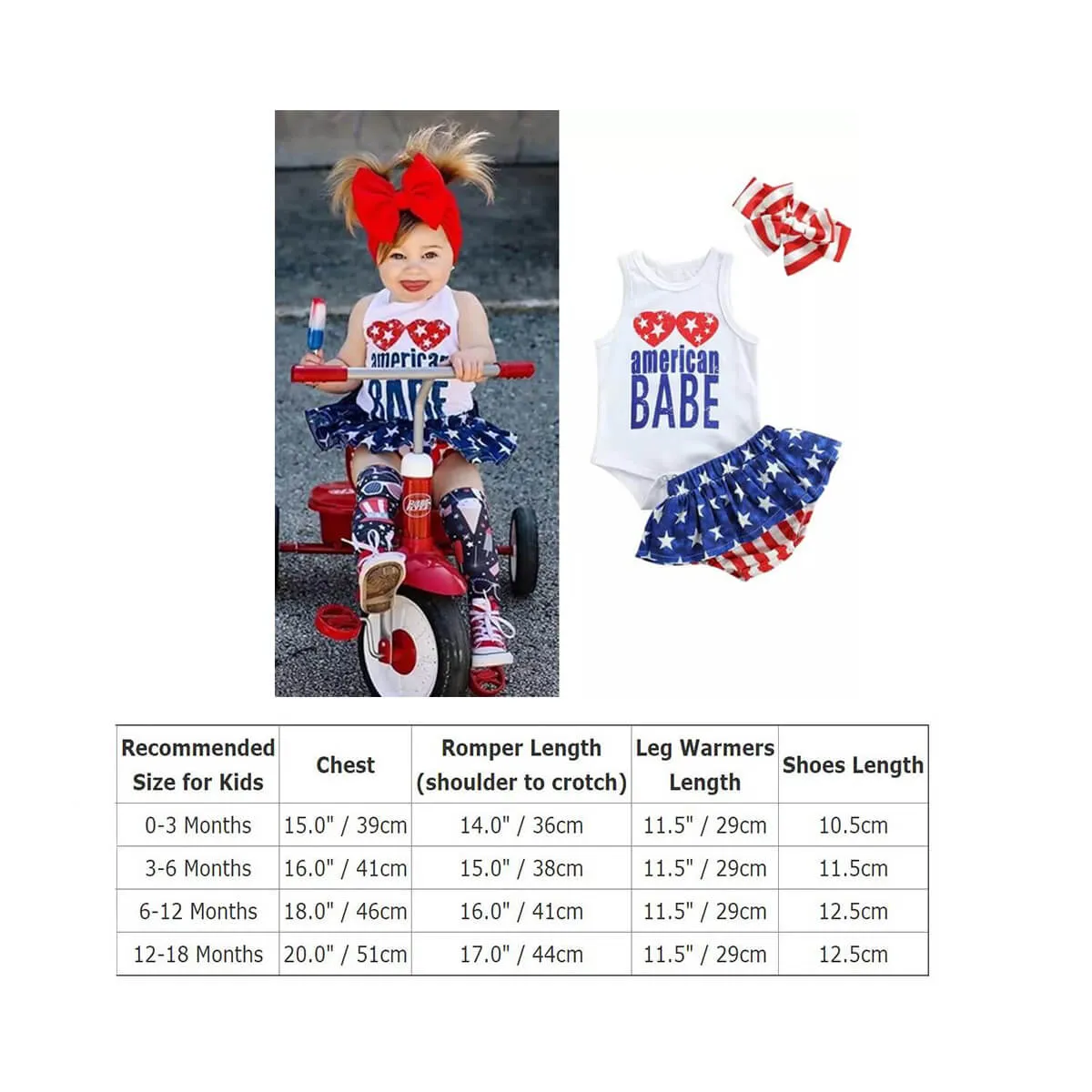 Baby Girl July 4th Outfit Romper Newborn American Flag Patriotic Summer Clothes Set